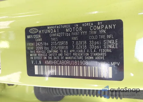 2024 Hyundai Kona Sel из США, поврежденный, VIN KM8HBCAB0RU181908